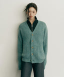 HAIRY OVERFIT V-NECK CARDIGAN IN MINT image 1