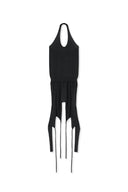 LAYERED TIE HALTER NECK KNIT TOP IN BLACK image 6