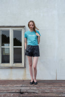 STITCH PRINTING DETAIL CROP TOP IN TURQUOISE BLUE image 14