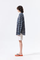 MIXED CHECK OVER FIT SHIRT IN NAVY image 20