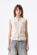 POCKET WASHED KNIT VEST IN LIGHT BEIGE image 17