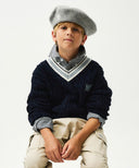 ENFANT V NECK CABLE KNIT IN NAVY image 1