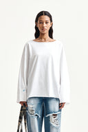RAW HEM FINISHED BOAT NECK TOP IN WHITE image 11