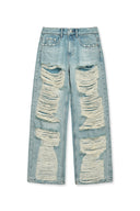 HEAVY DESTROYED DENIM PANTS IN LIGHT BLUE image 11