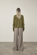 CASHMERE BLENDED ROUND KNIT CARDIGAN IN OLIVE image 20