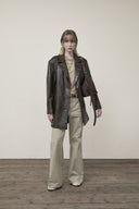 FAUX LEATHER HALF DOUBLE JACKET IN DARK BROWN image 9