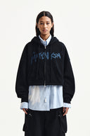 GRAFFITI LOGO CROP HOODY ZIP UP IN BLACK image 5