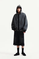 DESTROYED BERMUDA DENIM PANTS FOR MEN IN BLACK image 9