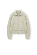 BOUCLE KNIT ZIP UP CARDIGAN IN LIGHT BEIGE image 12