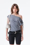 DRAPED ASYMMETRIC SLEEVELESS TOP IN SMOKE BLUE image 17