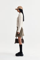 BOUCLE KNIT ZIP UP CARDIGAN IN LIGHT BEIGE image 16