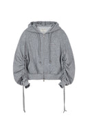 SLEEVE STRING DETAIL HOODY ZIP UP IN GRAY image 3