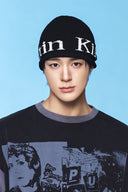LOGO LINEN SHORT BEANIE IN BLACK image 1