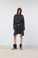 BACK OPEN HOODY JERSEY DRESS IN CHARCOAL GREY image 9