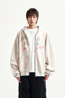 VINTAGE WASHED GRAFFITI HOODY ZIP UP IN BEIGE image 10