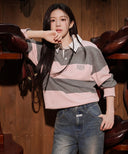 CLASSIC LOGO STRIPE RUGBY SWEATSHIRT IN LIGHT PINK image 14