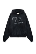 VINTAGE WASHED GRAFFITI HOODY ZIP UP IN BLACK image 1