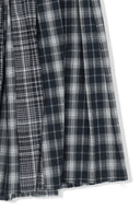 MIXED CHECK SLEEVE TIE FLARE SKIRT IN NAVY image 15