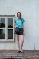 STITCH PRINTING DETAIL CROP TOP IN TURQUOISE BLUE image 15