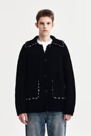HANDMADE COLLAR KNIT CARDIGAN FOR MEN IN BLACK image 10