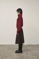 SIDE ZIPPER PLEATS MIDI SKIRT IN DARK BROWN image 8