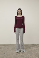HENLY NECK SHIRRING TOP IN BURGUNDY image 15