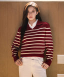 W STRIPE POLO KNIT IN BURGUNDY image 15