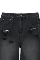 BACK POCKET PATCH DESTROYED DENIM PANTS IN BLACK image 13