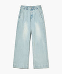 W LOW-WAIST TUCK WIDE DENIM PANTS IN LIGHT BLUE image 13