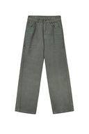 COLOR POINT WASHED DENIM PANTS IN KHAKI image 10