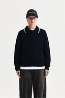 BACK LOGO COLLAR KNIT TOP FOR WOMEN IN DARK NAVY image 1