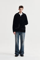 HANDMADE COLLAR KNIT CARDIGAN FOR MEN IN BLACK image 18