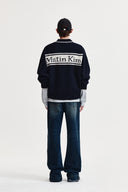 BACK LOGO COLLAR KNIT TOP FOR MEN IN DARK NAVY image 7