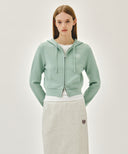 W SMALL CLASSIC LOGO CROP KNIT HOODIE ZIPUP IN MINT image 12