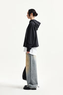 RAW EDGE HEM SWEAT HOODY IN CHARCOAL GREY image 6