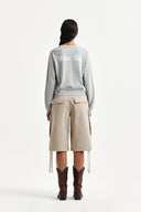 BACK LOGO SNAP BUTTON CARDIGAN IN GRAY image 8