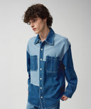 OVERSIZED PATCH WORK DENIM SHIRT JACKET IN BLUE image 1