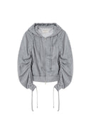 SLEEVE STRING DETAIL HOODY ZIP UP IN GRAY image 12