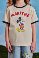 [KIDS_DISNEY] 米奇羅紋領T恤－米白